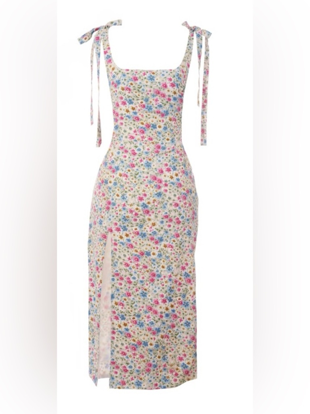 Adeirlina Large Floral Tie-Shoulder Low Back Midi Dress NWT